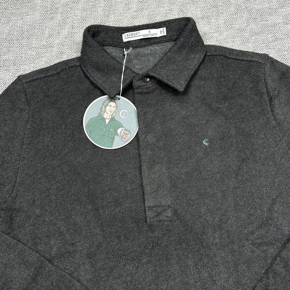 Criquet Polo Sweatshirt Mens Small Golf Pullover Preppy Rugby Terry Fleece Gray